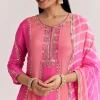Pink Georgette Kurta Dhoti Suit With Gotta Lace And Moti Work