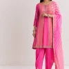 Pink Georgette Kurta Dhoti Suit With Gotta Lace And Moti Work