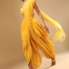 Corn Yellow Dhoti And Crop Top Suit With Hand Embroidered Leaf Motifs And A Matching Dupatta