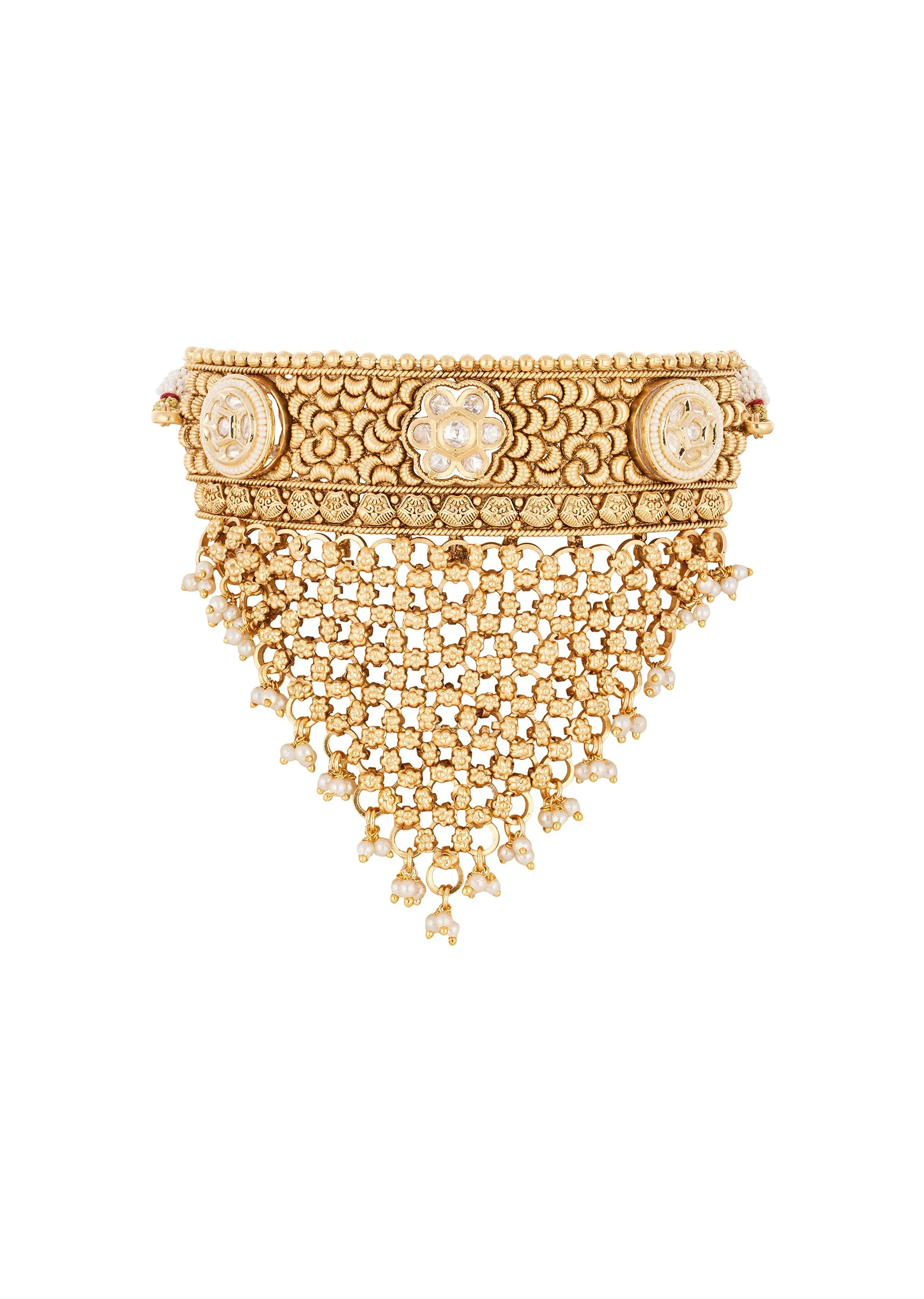 940-gold-finish-jewellery-set-with-kundan-detailing-and-drops-3.webp Gold Finish Jewellery Set With Kundan Detailing And Drops