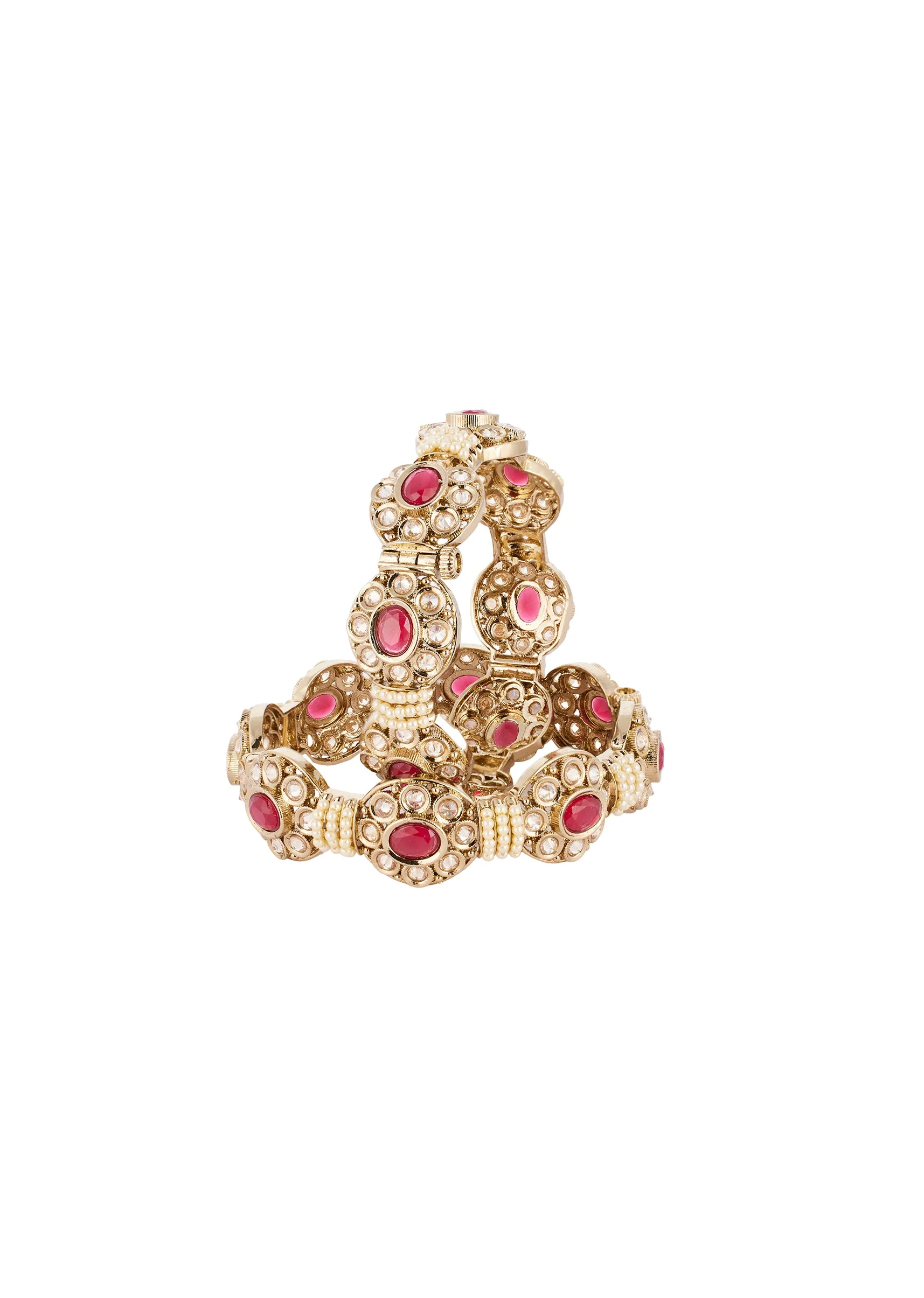 941-gold-finish-bracelet-set-in-kidman-polki-2.webp Gold Finish Bracelet Set In Kidman Polki