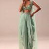 Powder Blue Dhoti And Jacket With Embroidered Blouse