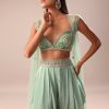 Powder Blue Dhoti And Jacket With Embroidered Blouse