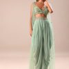Powder Blue Dhoti And Jacket With Embroidered Blouse