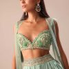 Powder Blue Dhoti And Jacket With Embroidered Blouse