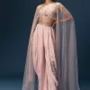 Blush Pink Dhoti Set With Embroidered Blouse And Soft Dupatta