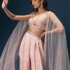 Blush Pink Dhoti Set With Embroidered Blouse And Soft Dupatta