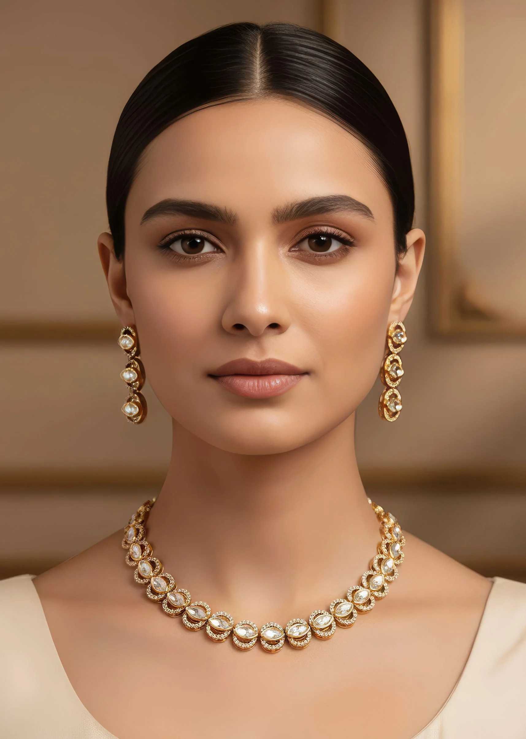 943-gold-finish-necklace-set-in-polki-detailing-1.webp Gold Finish Necklace Set in Polki Detailing