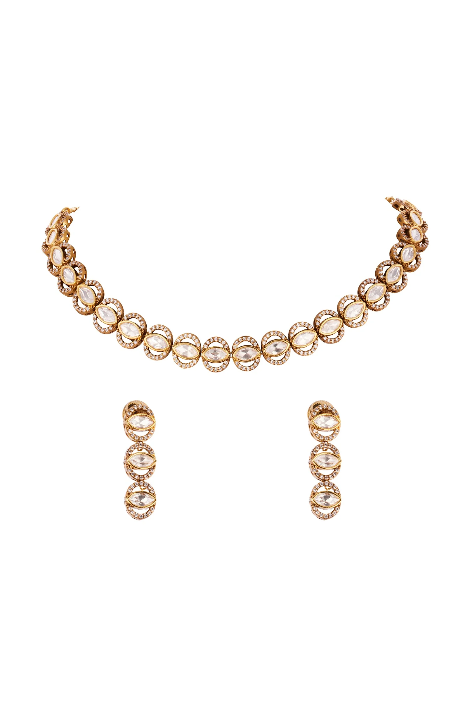 943-gold-finish-necklace-set-in-polki-detailing-2.webp Gold Finish Necklace Set in Polki Detailing