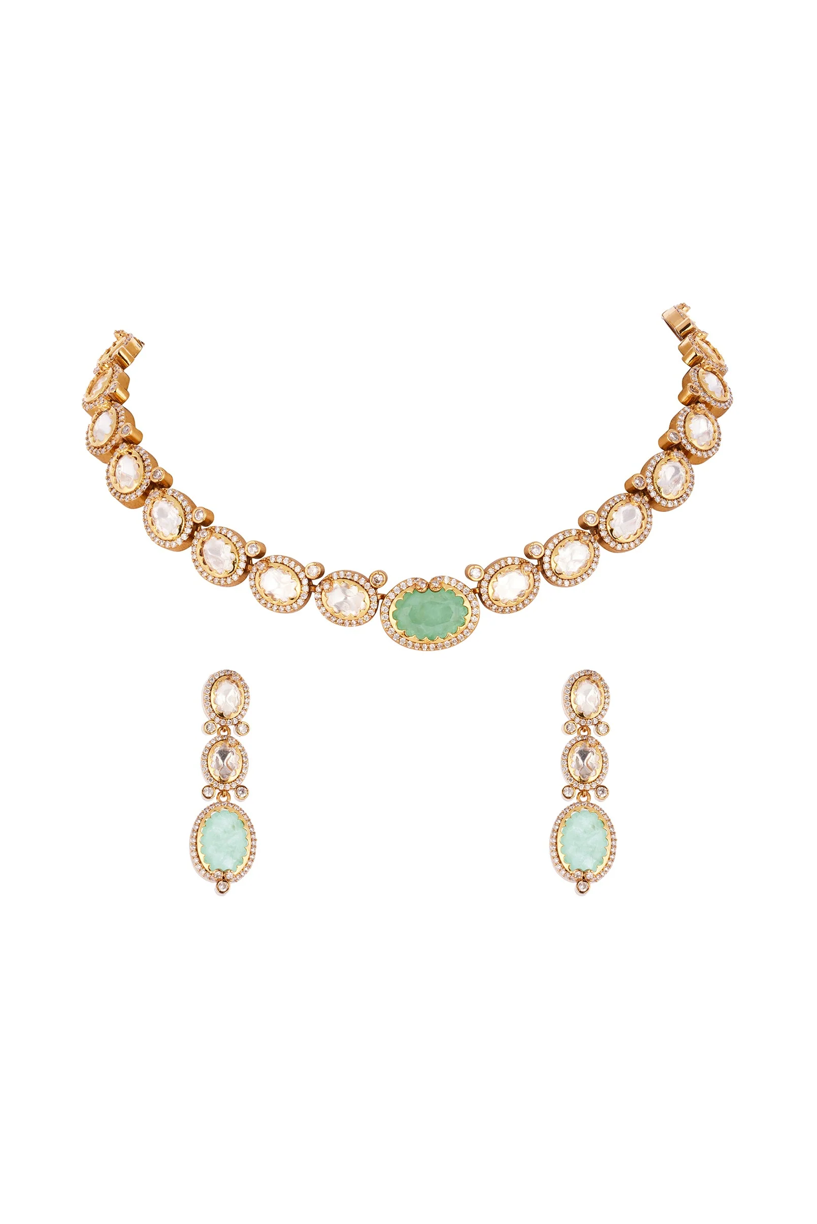944-mint-green-and-gold-finish-jewellery-set-in-kundan-polki-2.webp Mint Green and Gold Finish Jewellery Set In Kundan Polki