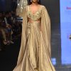 Mocha Brown Gown With A Pre-Pleated Dhoti Skirt Area And Royal Cape Sleeves- NOOR 2022