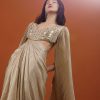 Mocha Brown Gown With A Pre-Pleated Dhoti Skirt Area And Royal Cape Sleeves- NOOR 2022