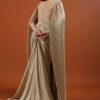 Mocha Brown Gown With A Pre-Pleated Dhoti Skirt Area And Royal Cape Sleeves- NOOR 2022