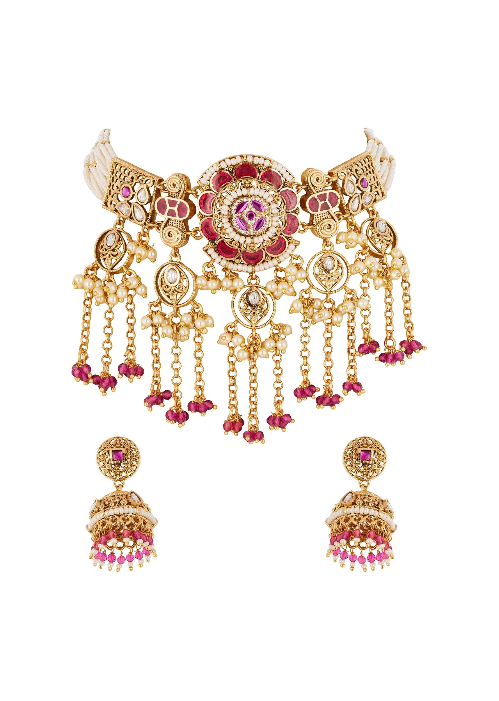 945-gold-finish-jewellery-set-in-polki-2.webp Gold Finish Jewellery Set In Polki