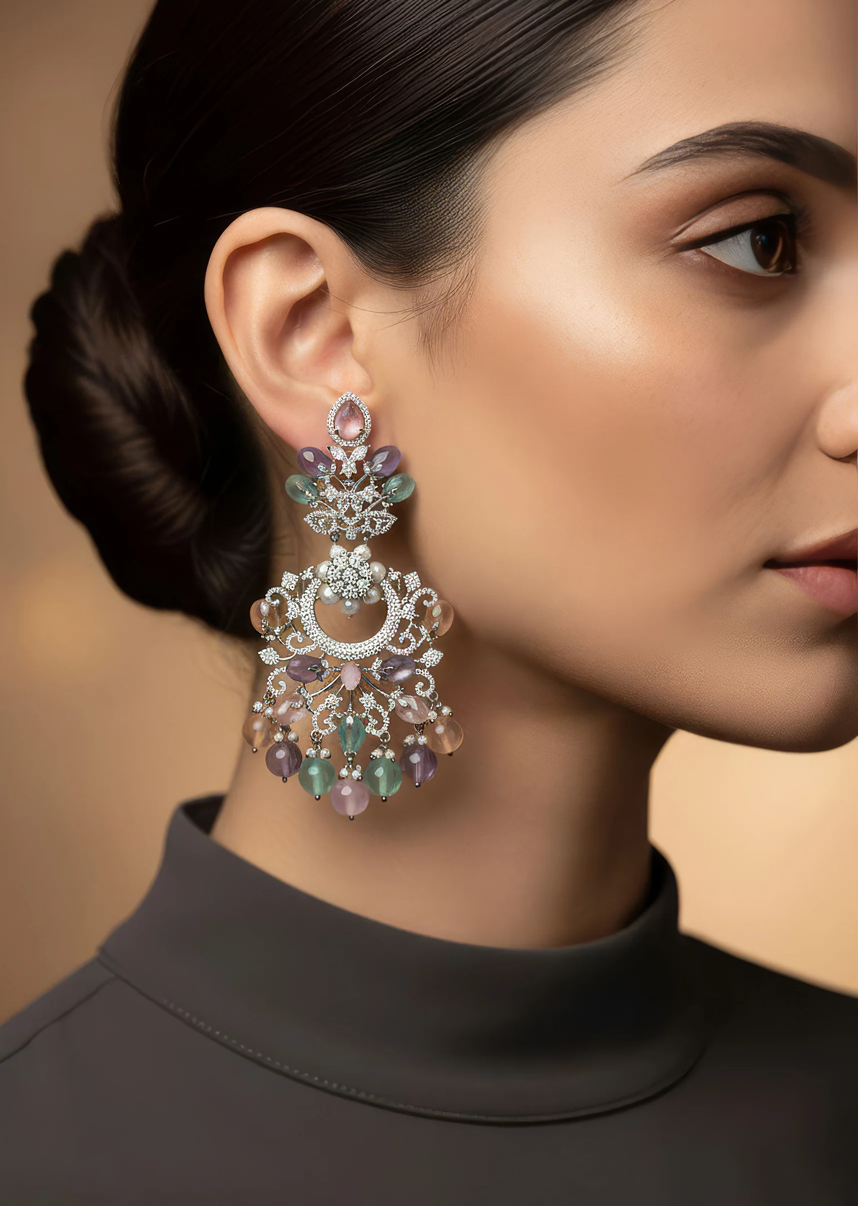 946-multi-colored-silver-finish-earrings-for-festive-wear-1.webp Multi Colored Silver Finish Earrings for Festive Wear