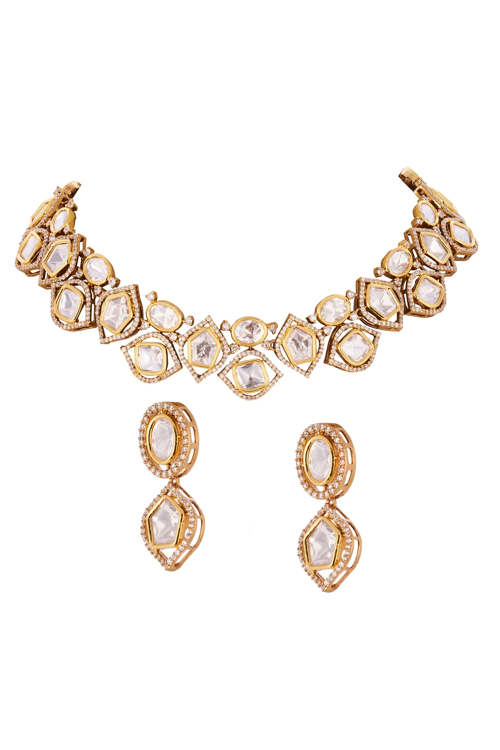 948-gold-necklace-set-with-polki-detailings-2.webp Gold Necklace Set with Polki Detailings