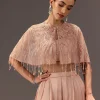 Nude Pleated Blouse With Tassel Cape And Dhoti Pants