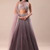 Purple Ombre Sequin Lehenga With Ruched Halter Blouse