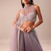 Purple Ombre Sequin Lehenga With Ruched Halter Blouse