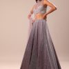 Purple Ombre Sequin Lehenga With Ruched Halter Blouse
