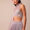 Purple Ombre Sequin Lehenga With Ruched Halter Blouse