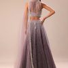 Purple Ombre Sequin Lehenga With Ruched Halter Blouse
