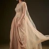 Beige Drape Dhoti Skirt With Embroidered Bustier And Long Cape