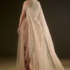 Beige Drape Dhoti Skirt With Embroidered Bustier And Long Cape