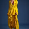 Yellow Satin Kurta And Dhoti Set