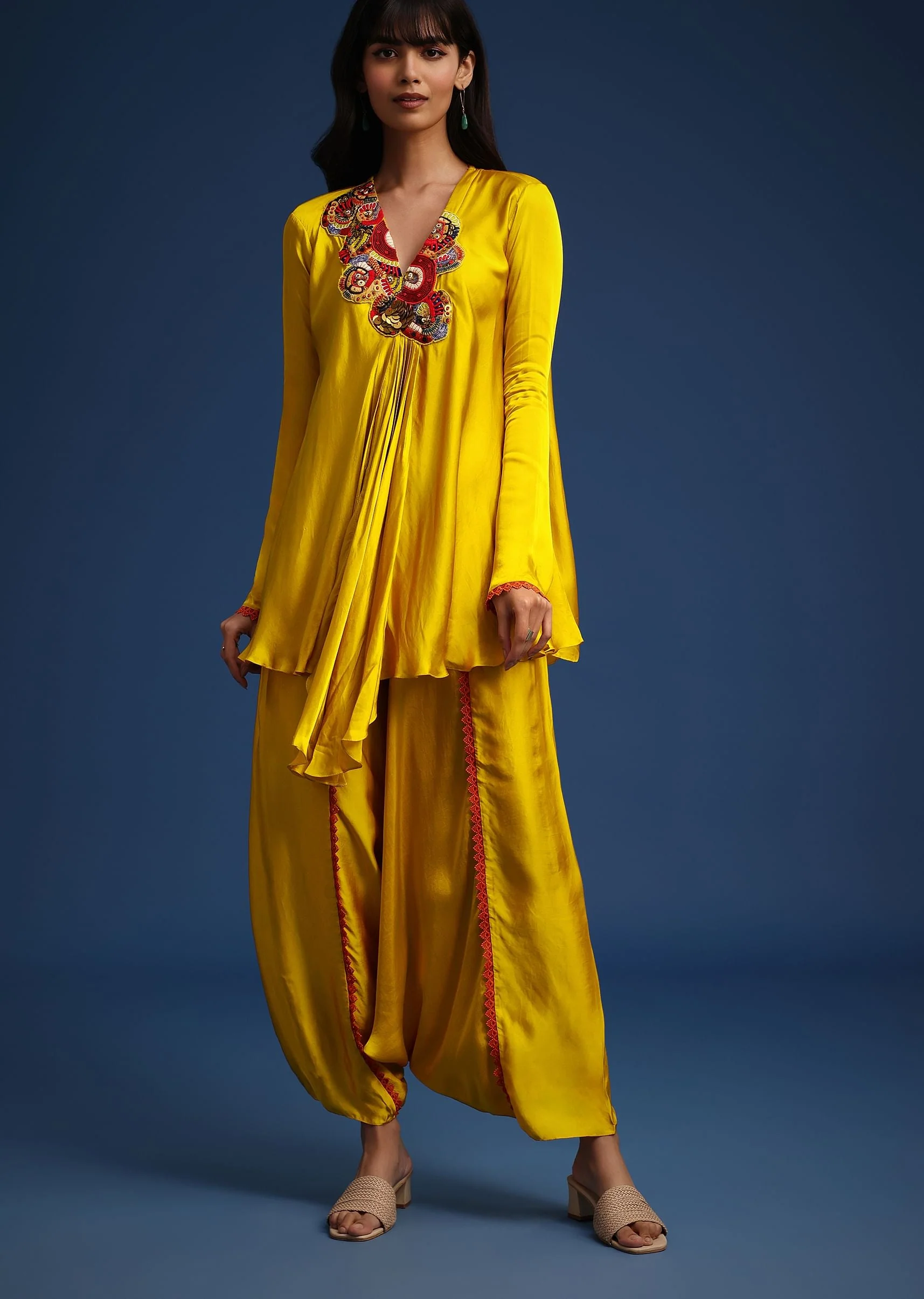 9529-yellow-satin-kurta-and-dhoti-set-1.webp Yellow Satin Kurta And Dhoti Set
