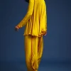 Yellow Satin Kurta And Dhoti Set