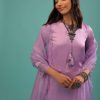 Lavender Purple Linen Silk Dhoti Suit With Floral Embroidered Organza Cuffs