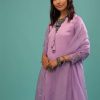 Lavender Purple Linen Silk Dhoti Suit With Floral Embroidered Organza Cuffs