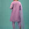 Lavender Purple Linen Silk Dhoti Suit With Floral Embroidered Organza Cuffs