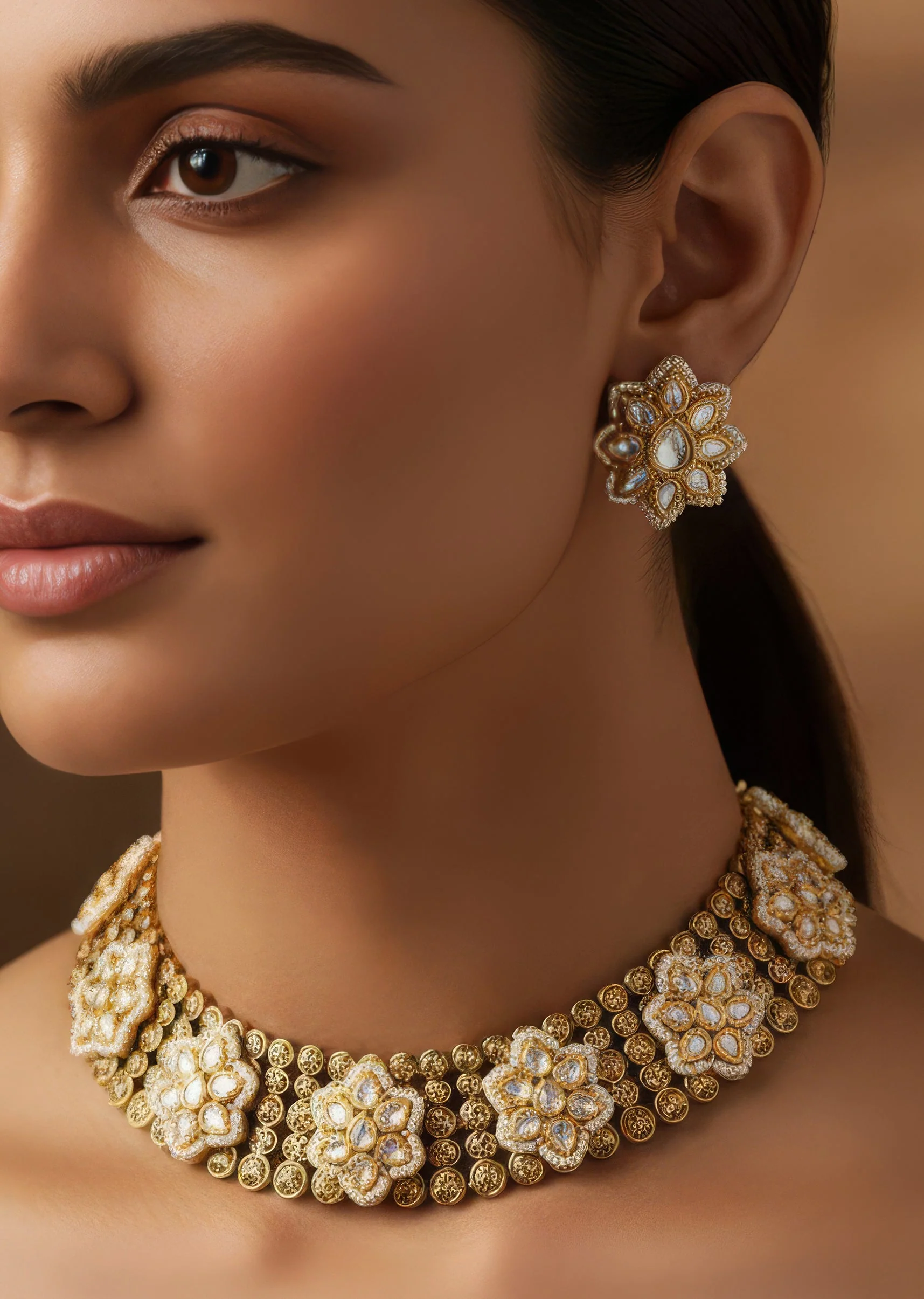Jewellery Set In Gold Finish Polki