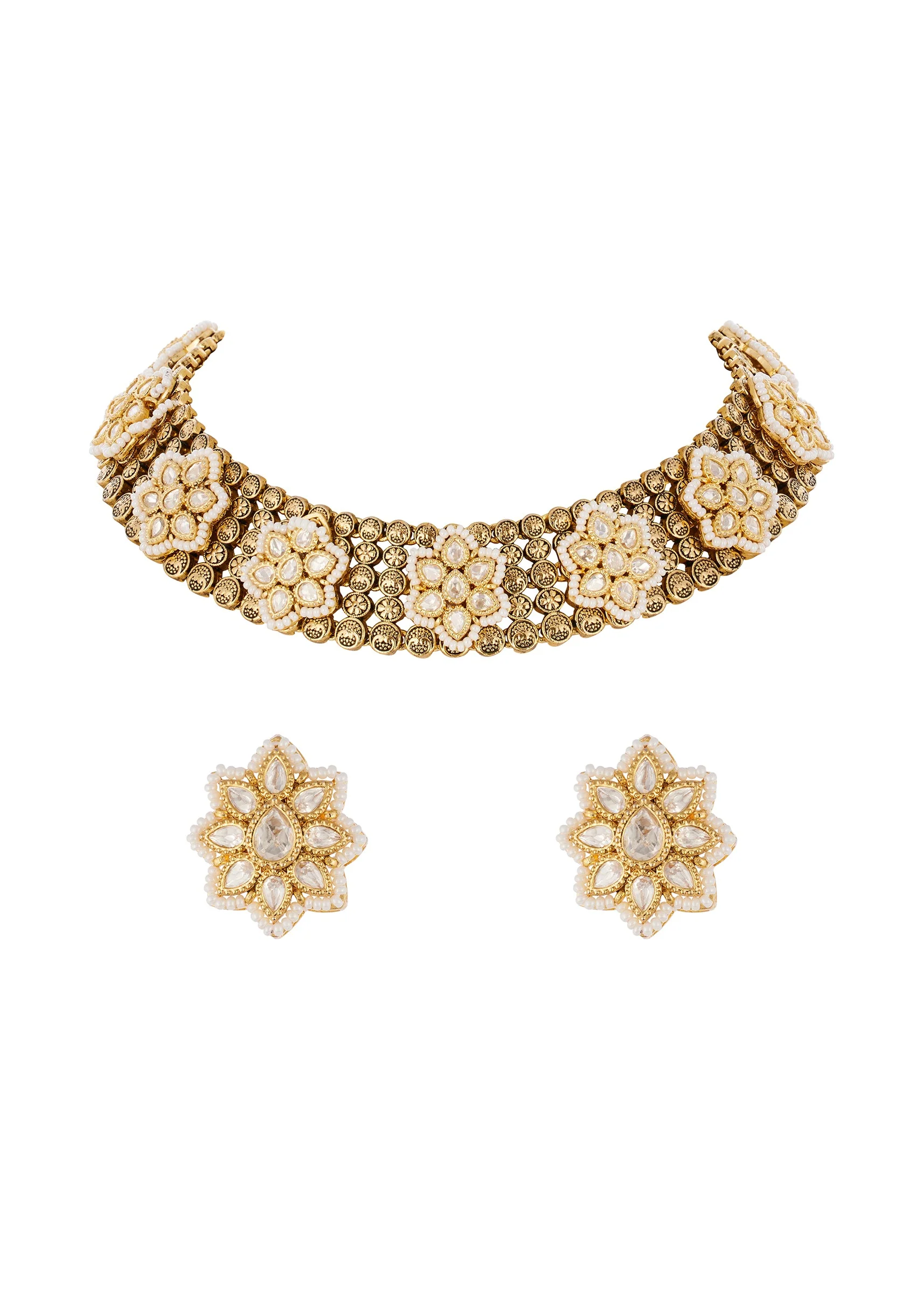 Jewellery Set In Gold Finish Polki