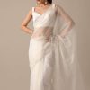 White Organza Saree With Unstitched Blouse Piece