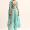 Blue Embellished Crop Top And Dhoti Set