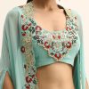 Blue Embellished Crop Top And Dhoti Set