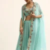 Blue Embellished Crop Top And Dhoti Set