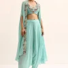 Blue Embellished Crop Top And Dhoti Set