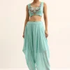 Blue Embellished Crop Top And Dhoti Set