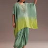 Aqua Green Ombre Moti Zardosi Kaftan Kurta Dhoti Set