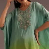 Aqua Green Ombre Moti Zardosi Kaftan Kurta Dhoti Set