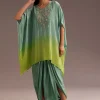 Aqua Green Ombre Moti Zardosi Kaftan Kurta Dhoti Set