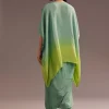 Aqua Green Ombre Moti Zardosi Kaftan Kurta Dhoti Set