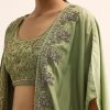 Green Embroidered Silk Croptop With Jacket And Dhoti Set