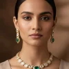 960-green-and-gold-finish-necklace-set-in-polki-with-emerald-accents-1.webp Green and Gold Finish Necklace Set In Polki With Emerald Accents