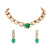 960-green-and-gold-finish-necklace-set-in-polki-with-emerald-accents-2.webp Green and Gold Finish Necklace Set In Polki With Emerald Accents