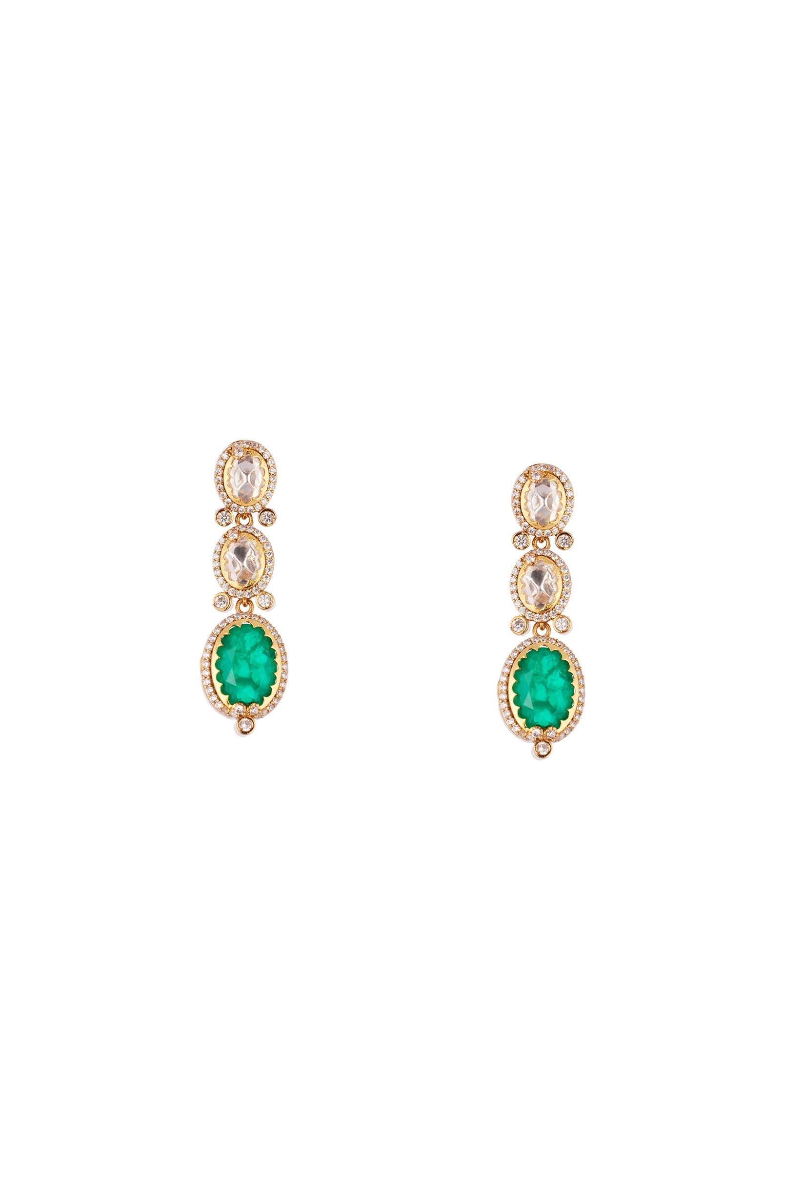 960-green-and-gold-finish-necklace-set-in-polki-with-emerald-accents-4.webp Green and Gold Finish Necklace Set In Polki With Emerald Accents